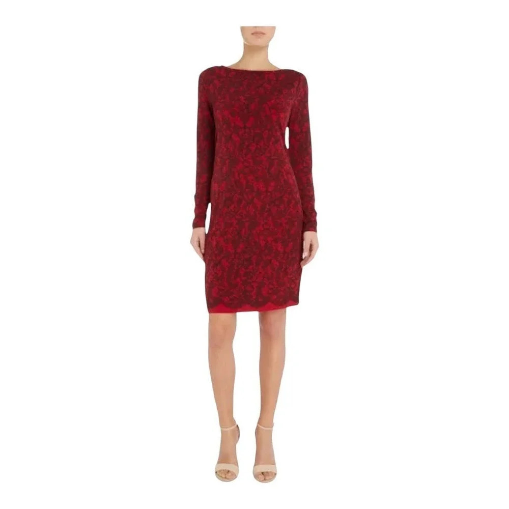 Michael Kors Red Black Lace Jersey Mini Dress